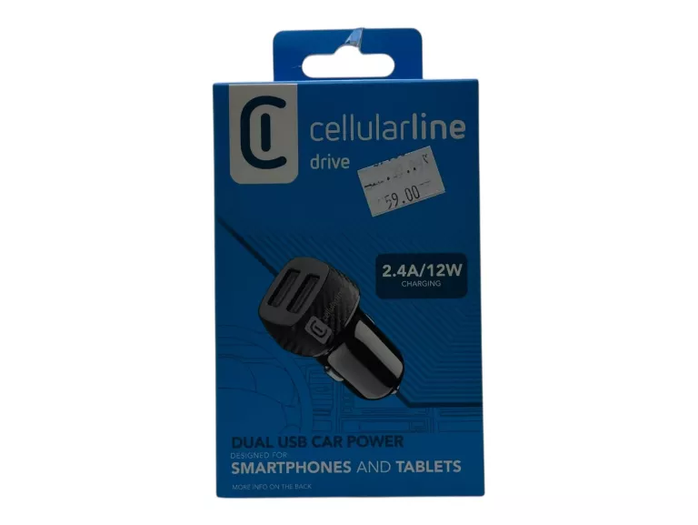 CELLULARLINE SZYBKA ŁADOWARKA SAMOCHODOWA 2 PORTY 12W 2.4A 3.0 CZARNA