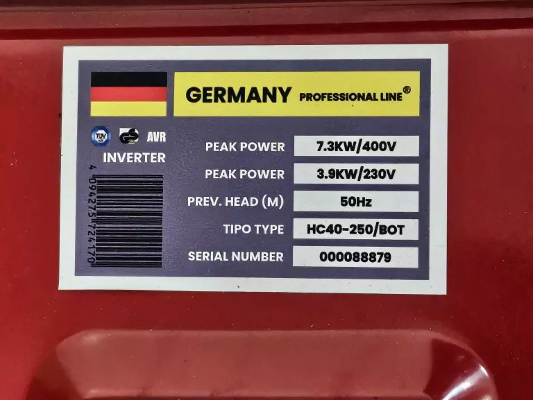 AGREGAT PRĄDOTWÓRCZY HUSSBERG HB 9050 7,3KW/400V 50HZ 3X-230V