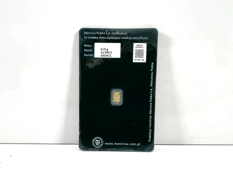 SZTABKA ZŁOTA – MENNICA POLSKA – 0,25 G