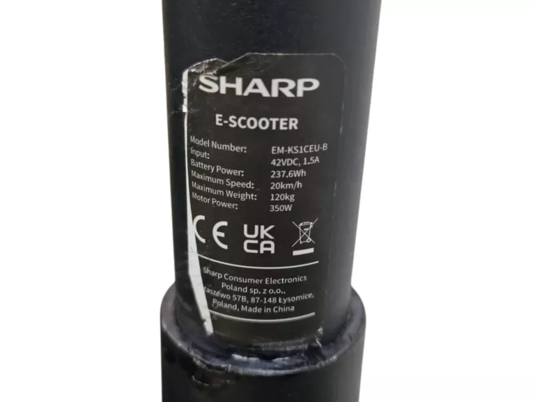 HULAJNOGA ELEKTRYCZNA SHARP EM-KS1CEU-B 36V 8,5" 350W PRZEBIEG 306KM