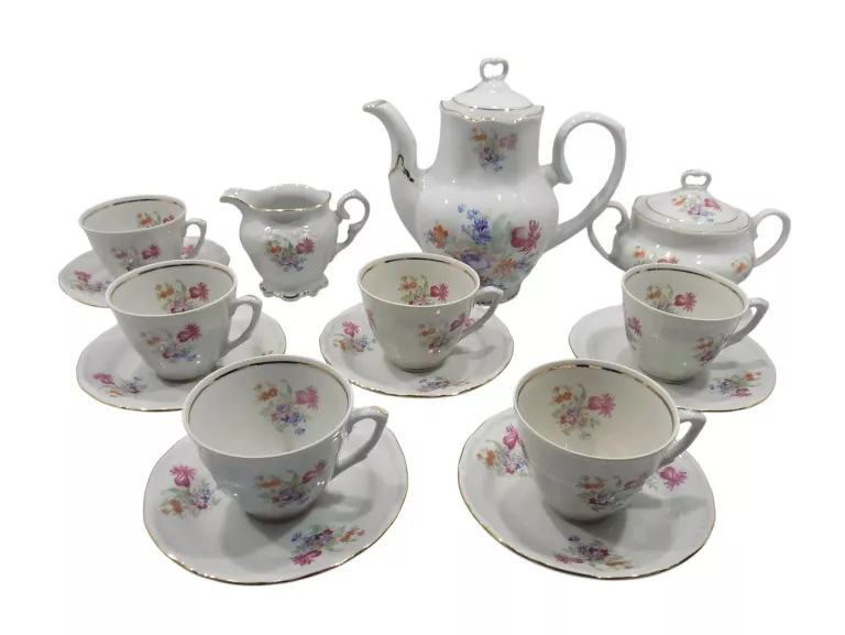 KWIATOWY SERWIS KAWOWY PORCELANA WAŁBRZYCH 6 OS. KOMPLET
