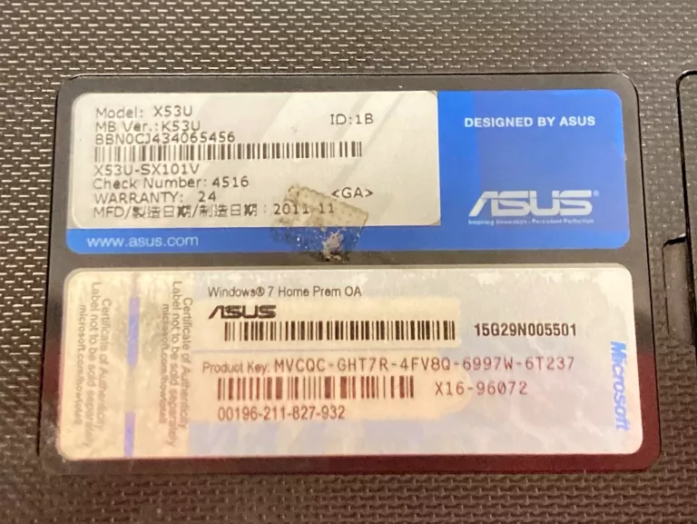LAPTOP ASUS K53U-SX161-3 C-60/3GB/500/DVD-RW / CHROME OS