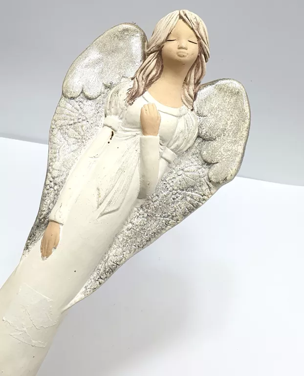 OZDOBA FIGURKA ANIOŁKA - BIAŁO-SREBRNY