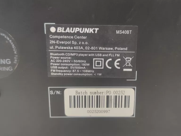 MINI WIEŻA BLAUPUNKT MS40BT 180W +PILOT