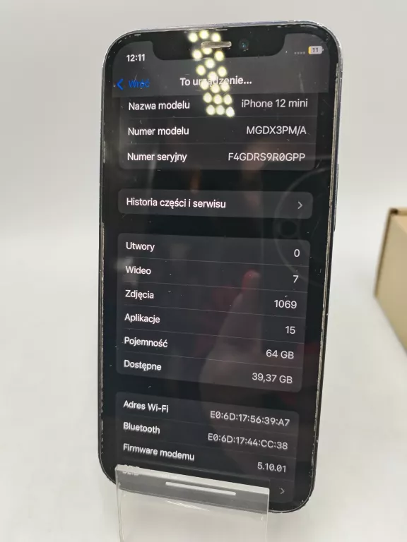 TELEFON IPHONE 12 MINI 64GB NA CZĘŚCI/BAT SERWIS/USZKODZONY PORT ŁADOWANIA