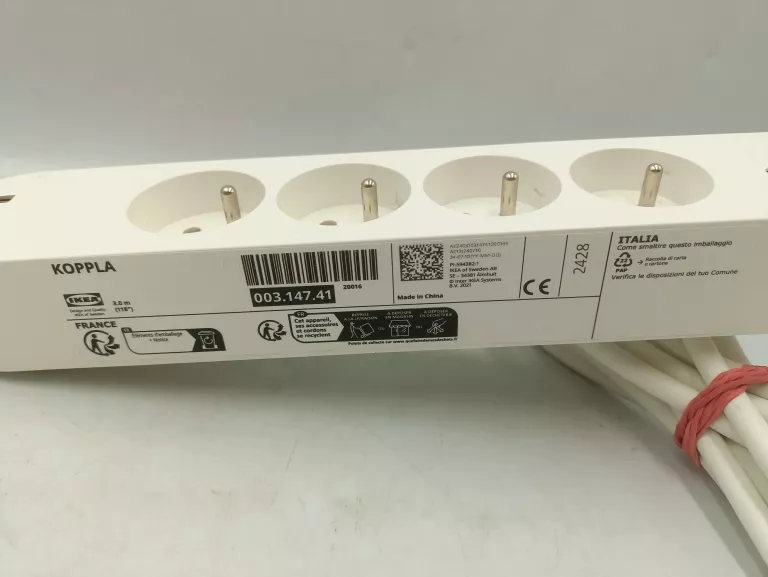 IKEA KOPPLA PRZEDŁUŻACZ 4 GNIAZDKA + 2X USB