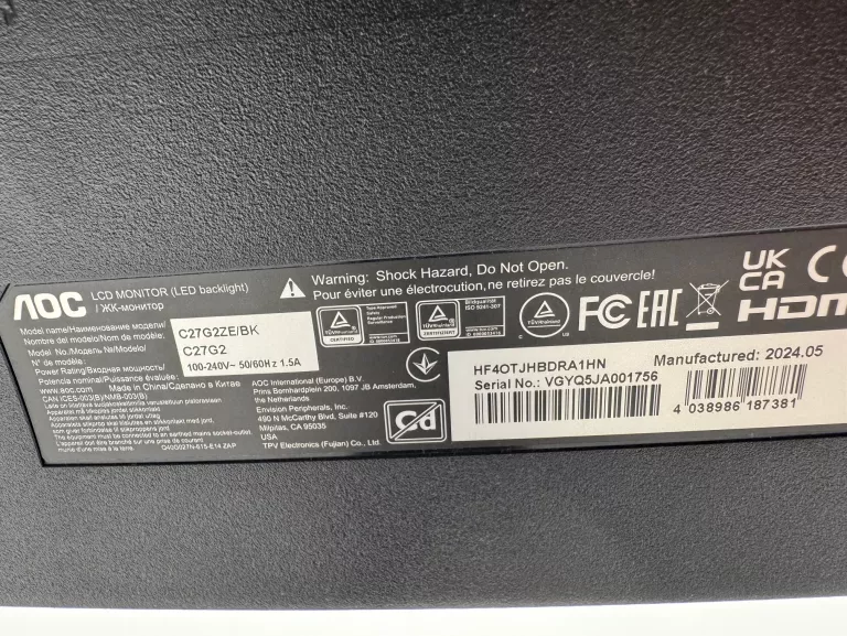 MONITOR LED AOC C27G2ZE/BK 27 " 1920 X 1080 PX VA 0,5MS 240HZ GWARANCJA