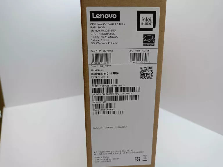 LENOVO IDEAPAD SLIM 3 15IAH8 I5-13420H 16GB 512 SSD 15.6" W11H GWARANCJA