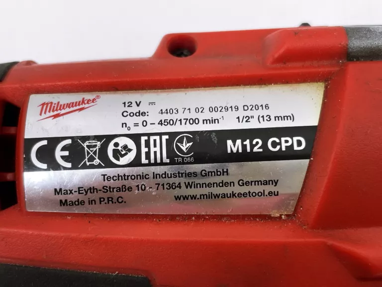 WKRĘTARKA AKUMULATOROWA MILWAUKEE M12CPD 12 V + ŁADOWARKA C12C