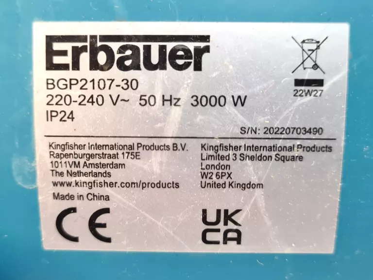 NAGRZEWNICA ELEKTRYCZNA ERBAUER BGP2107-30