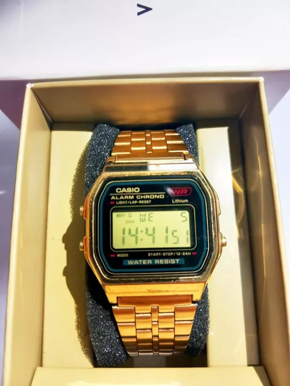 ZŁOTY VINTAGE ZEGAREK CASIO A159WGE KOMPLET