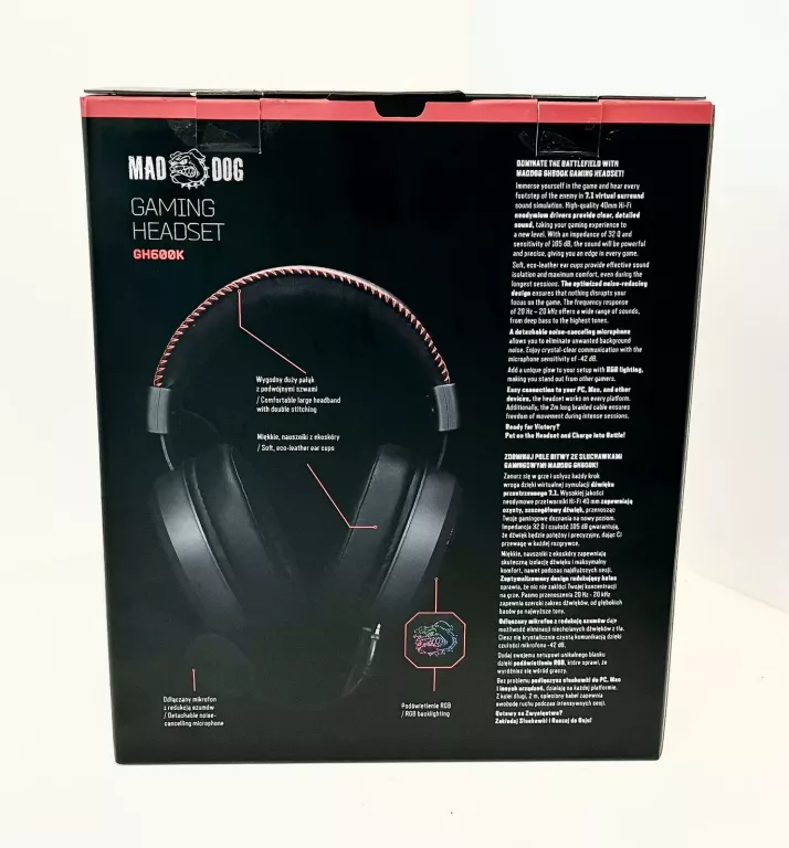 SŁUCHAWKI GAMINGOWE MAD DOG GH600K KOMPLET