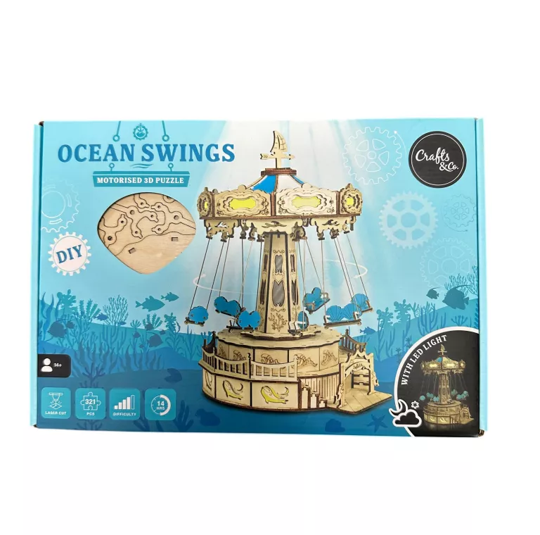 DREWNIANY MODEL PUZZLE UKŁADANKA 3D DIY OCEAN SWINGS MOTORISED 3D PUZZLE