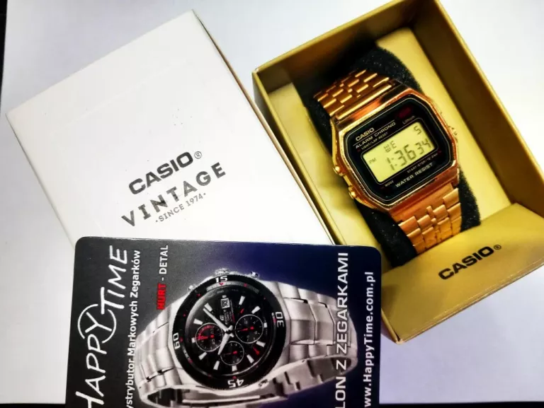 ZŁOTY VINTAGE ZEGAREK CASIO A159WGE KOMPLET