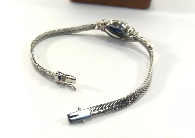 BRANSOLETKA BIAŁE ZŁOTO Z DIAMENTAMI I OPALEM PR.585 DŁ.18CM