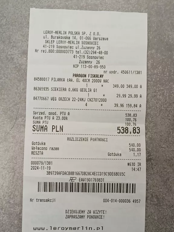 PIŁA ŁAŃCUCHOWA ELEKTRYCZNA NAC CE20-40-NS-H GWARANCJA