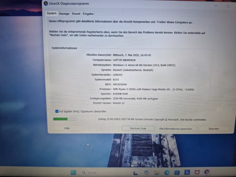 LAPTOP LENOVO V155-15API 256GB 8GB W11 AMD RYZEN 3 3200U RADEON VEGA 3
