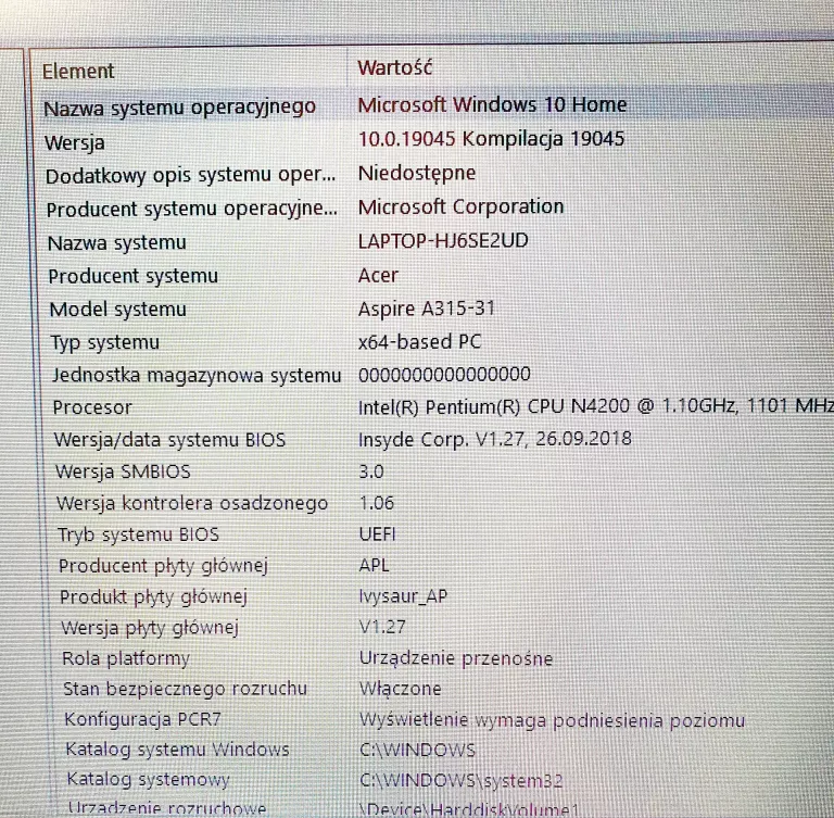 LAPTOP ACER ASPIRE 3 A315-31-P18W PENTIUM/4GB/1000 GB