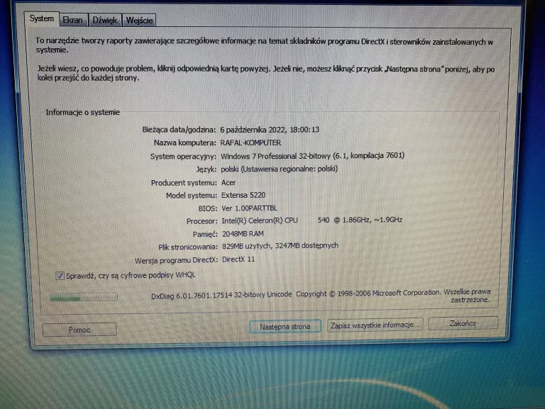 LAPTOP ACER EXTENSA 5220 CELERON 2/120GB