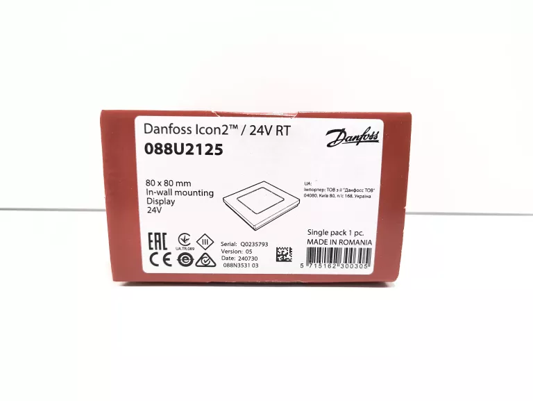 DANFOSS ICON TERMOSTAT POKOJOWY, 24V, PODTYNKOWY 088U2125