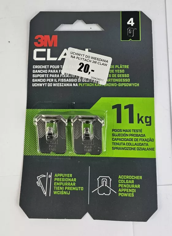 UCHWYT DO WIESZANIA NA PŁYTACH 3M CLAW 11KG
