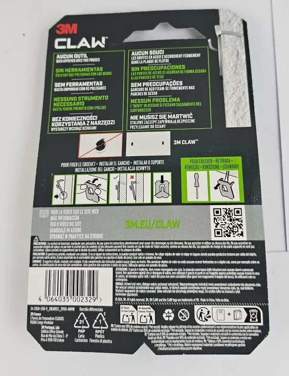 UCHWYT DO WIESZANIA NA PŁYTACH 3M CLAW 11KG