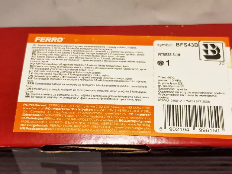 BATERIA KUCHENNA Z ELASTYCZNĄ WYLEWKĄ FERRO FITNESS SLIM BFS43B