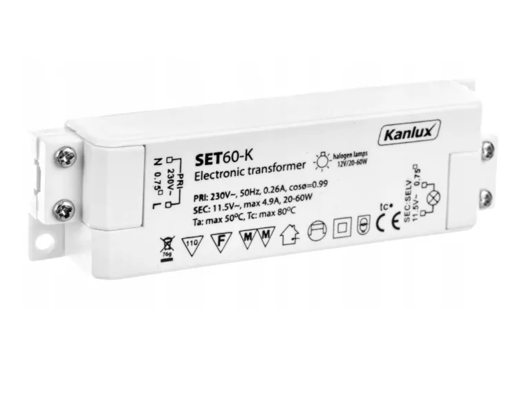 KANLUX ZASILACZ TRANSFORMATOR HALOGENOWY 20-60W 230V 11.5V SET60-K