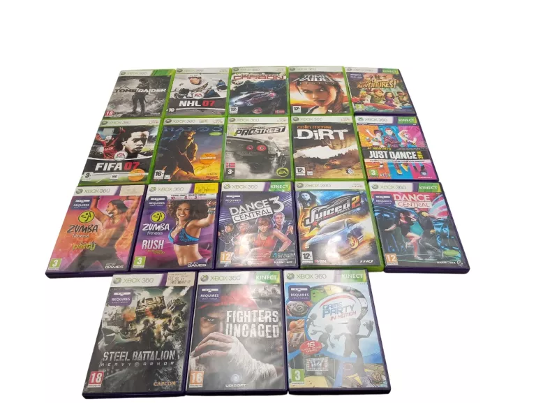 KONSOLA MICROSOFT XBOX 360 + KINECT + OGROMNY ZESTAW 18 GIER + 2 PADY!