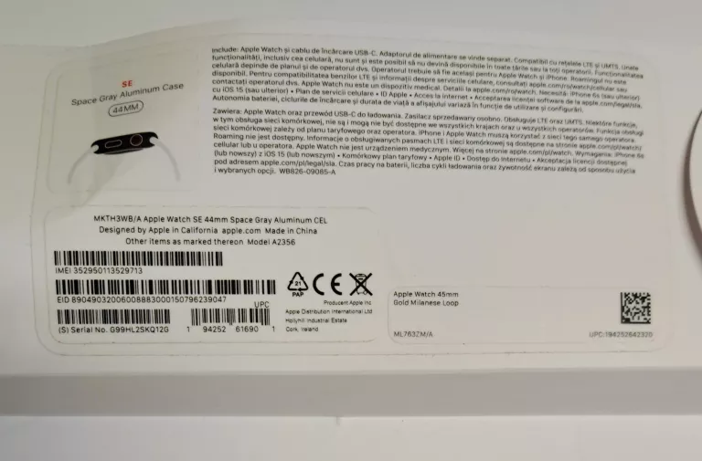 ZEGAREK APPLE WATCH SE GPS +CELLULAR KOPERTA 44 MM GWIEZDNA SZAROŚĆ 93 %
