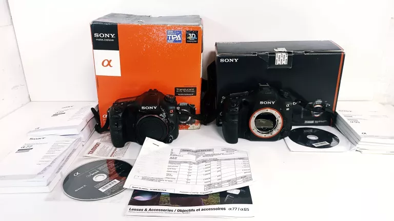 ORGROMNY ZESTAW APARAT SONY A77, SONY A99, 8 OBIEKTYWÓW, GRIPY,LAMPY I INN