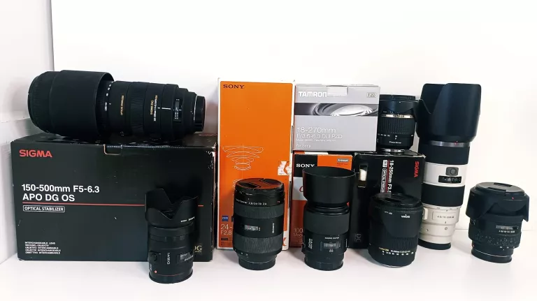 ORGROMNY ZESTAW APARAT SONY A77, SONY A99, 8 OBIEKTYWÓW, GRIPY,LAMPY I INN