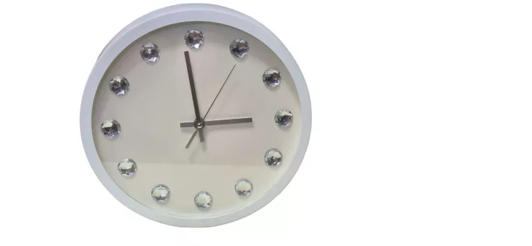 ZEGAR ŚCIENNY BIAŁY Z DIAMENTAMI 30 CM