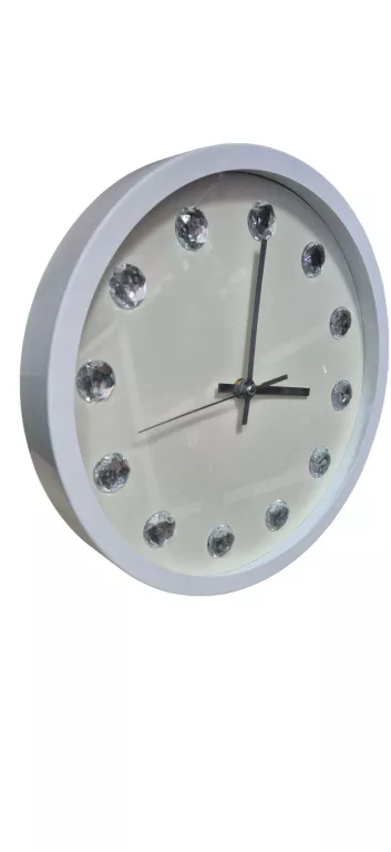 ZEGAR ŚCIENNY BIAŁY Z DIAMENTAMI 30 CM