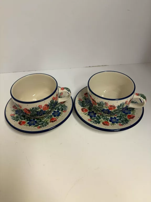 DWIE FILIŻANKI PORCELANA BOLESŁAWIEC HAND MADE