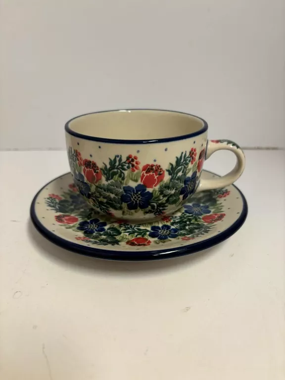 DWIE FILIŻANKI PORCELANA BOLESŁAWIEC HAND MADE