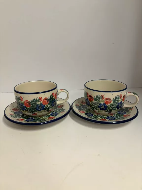 DWIE FILIŻANKI PORCELANA BOLESŁAWIEC HAND MADE