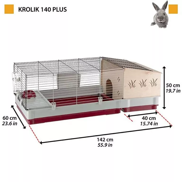 KLATKA DLA KRÓLIKA FERPLAST 140 PLUS 142X60X50CM ODPINANY DOMEK DREWNIANY