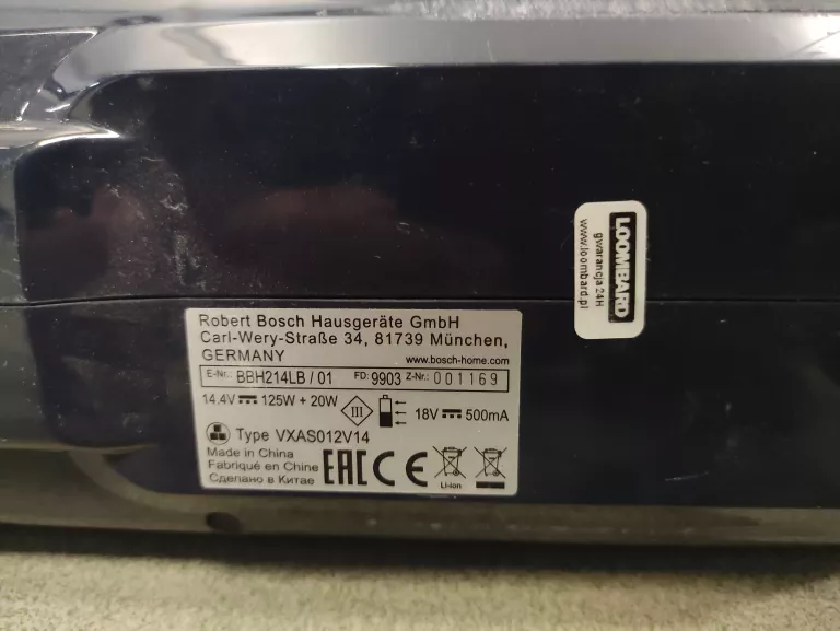 ODKURZACZ PIONOWY BOSCH READYY'Y BBH214LB BRAK ŁADOWARKI