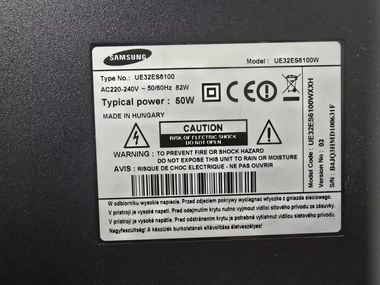 TELEWIZOR LED SAMSUNG UE32ES6100 32" 1920X1080P FULL HD