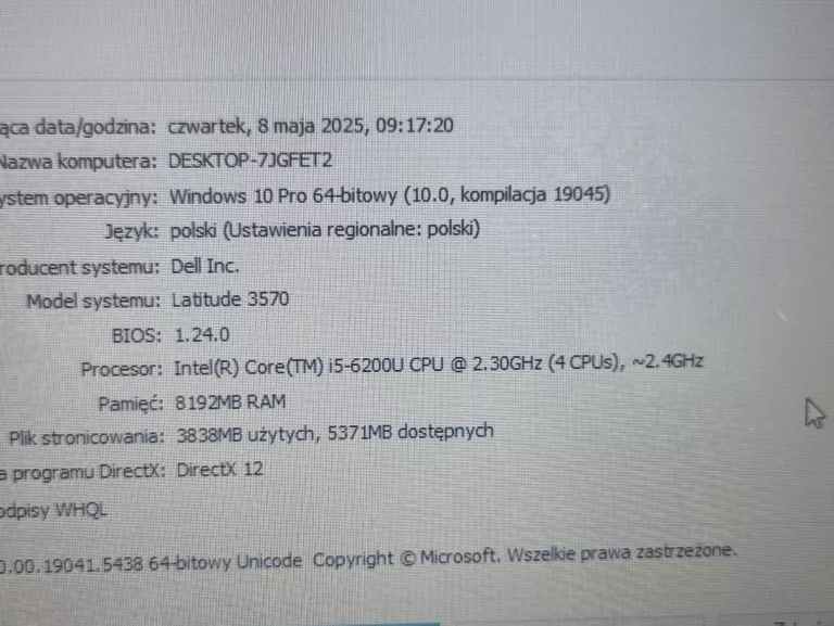 SOLIDNY LAPTOP DO BIURA DELL LATITUDE 3570 CORE I5 8GB 120GB SSD