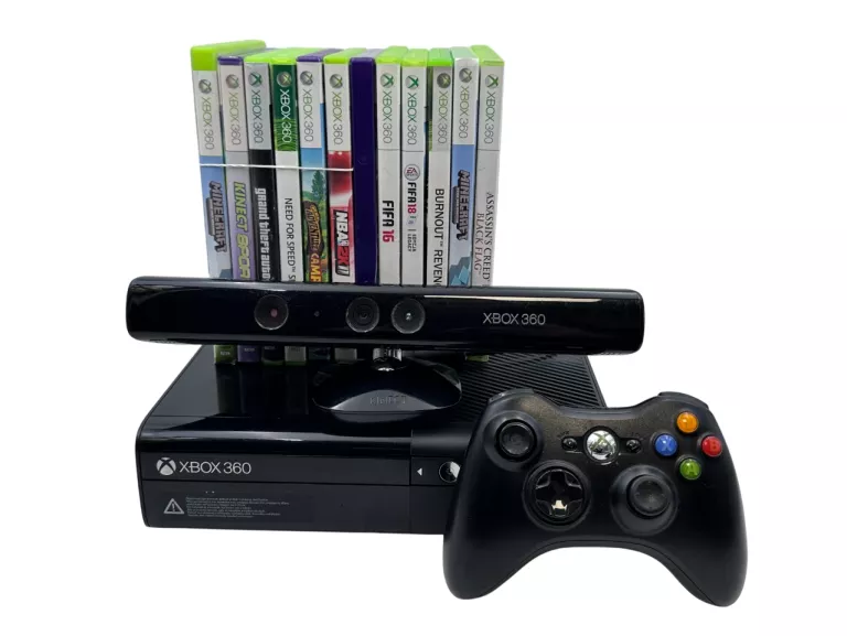 KONSOLA MICROSOFT XBOX 360 E 500GB + KINECT + PAD + 12 GIER