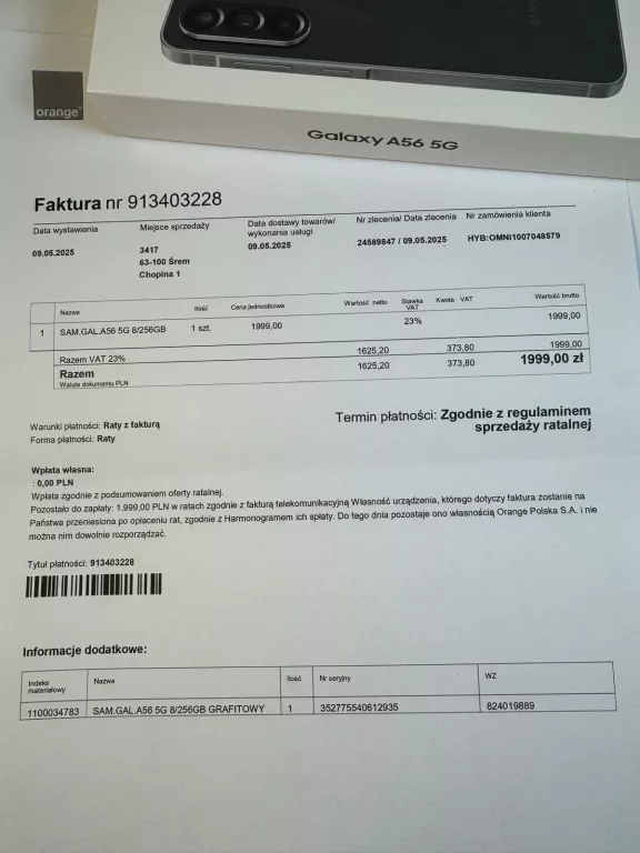 SAMSUNG GALAXY A56 5G GWARANCJA KOMPLET PLOMBY!
