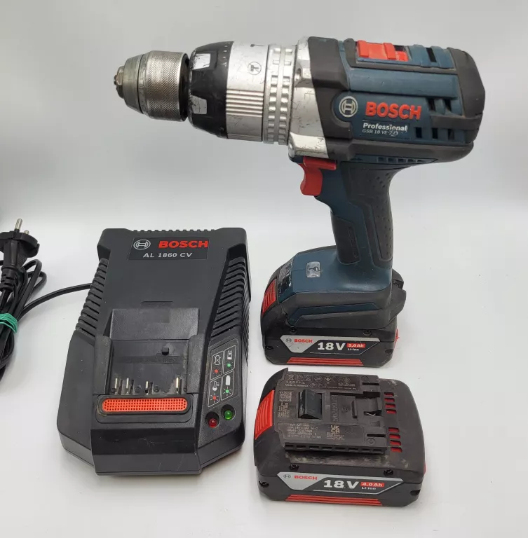 WKRĘTARKA BOSCH 18 V GSB 18 VE-2-LI ZESTAW ŁADOWARKA + AKU 5AH +AKU4AH