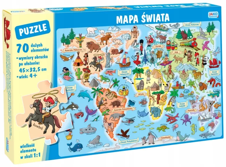 PUZZLE 70 ELEMENTÓW MAPA ŚWIATA JAKO