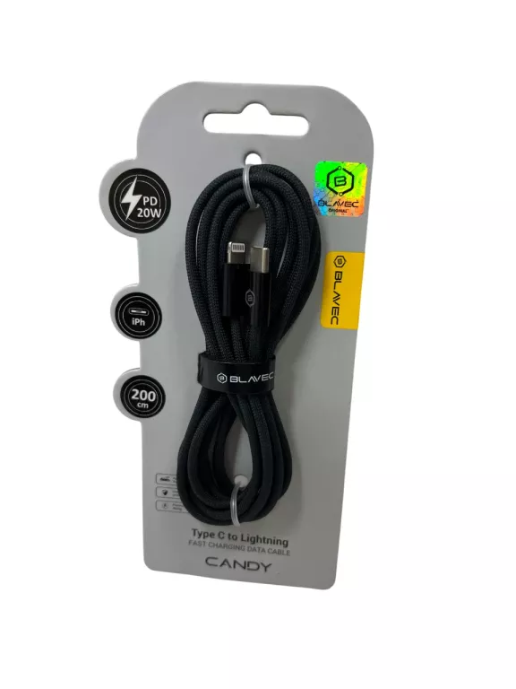 KABEL OPLOT - TYP C NA LIGHTNING - PD 20W 2,4A 2 METRY (CCA-CL24B20) CZARN