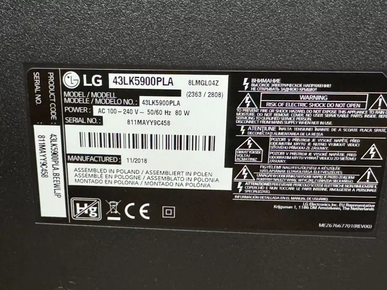 TELEWIZOR LED LG 43LK5900PLA 43'' FULLHD DVB-T2 WEBOS