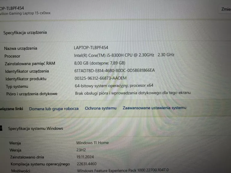 LAPTOP HP 15-CX0033NW 15,6 " INTEL CORE I5 8300H / 8 GB / 1TB