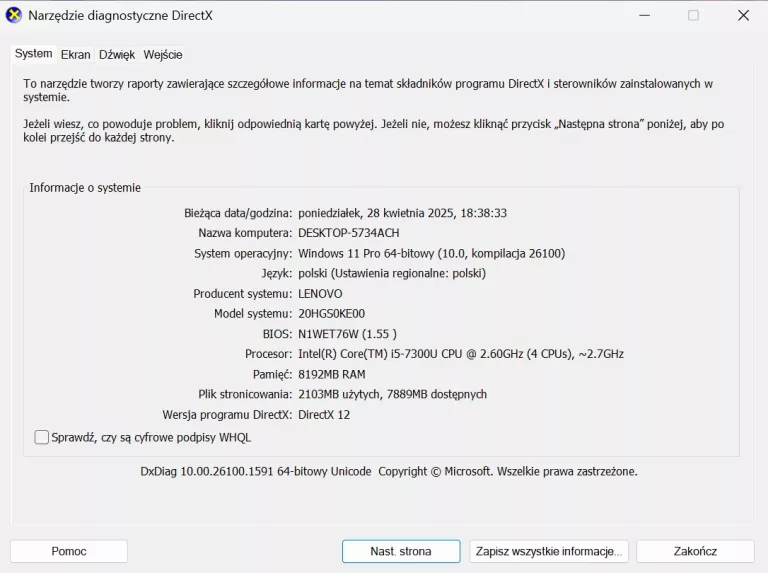 LAPTOP LENOVO THINKPAD T470S 14,1'' I5-7300U 8GB RAM 256GB SSD WIN11