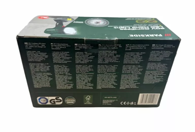PARKSIDE AKUMULATOROWA LAMPA RĘCZNA LED PHLA 20-LI A1, 2500 LM, 20V